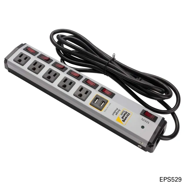 STRONG HAND multiprise parafoudre 5 prises 2 USB 10 pi