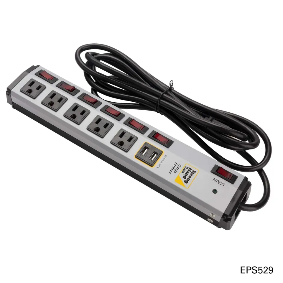 STRONG HAND multiprise parafoudre 5 prises 2 USB 10 pi