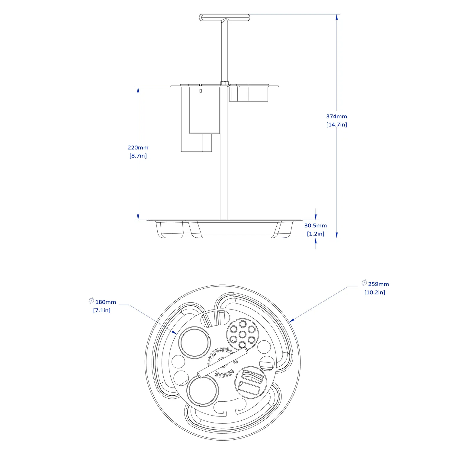 Strong Hand Europe plateau à outils rond inox portatif multi-niveaux