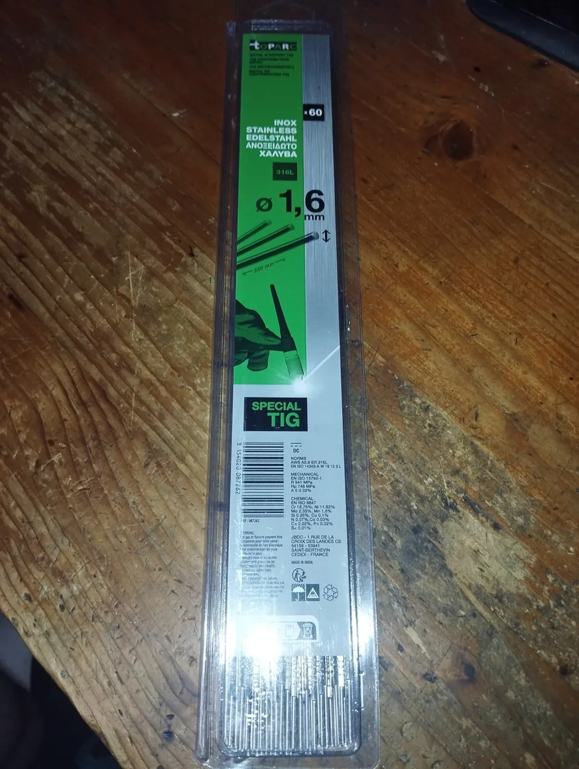 GYS Métal d'apport TIG inox ER316L baguettes 1,6 mm, étui 60, corrosion