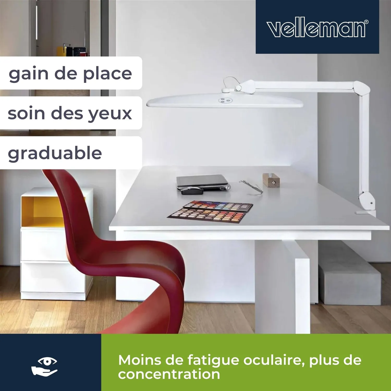 Velleman VTLLAMP lampe de bureau LED 84 LED 2000 lm blanc variateur