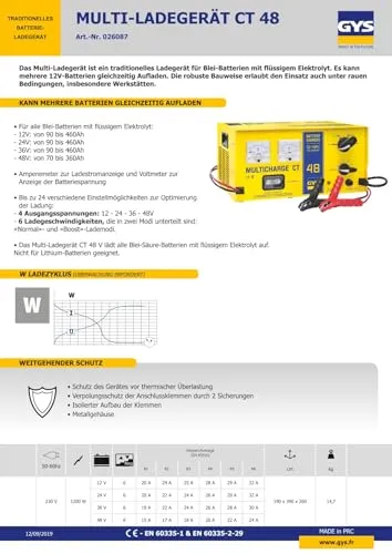 GYS MULTICHARGE CT 48 chargeur de batterie traditionnel