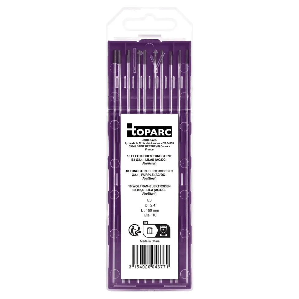 GYS 046771 électrodes tungstène TIG E3 Ø 2,4 mm, étui de 10