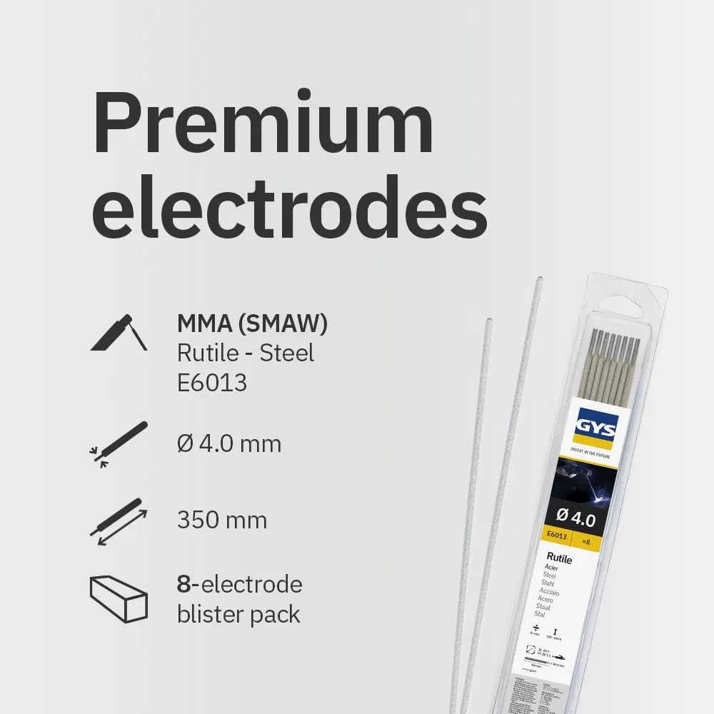 GYS métal d’apport MMA E6013 électrodes rutiles 4 mm × 350 mm, 8 pièces
