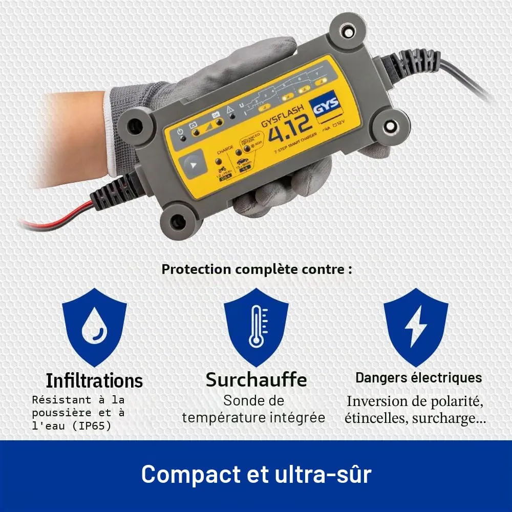 GYS GYSFLASH 4.12 chargeur batterie 12 V 0,8–4 A IP65