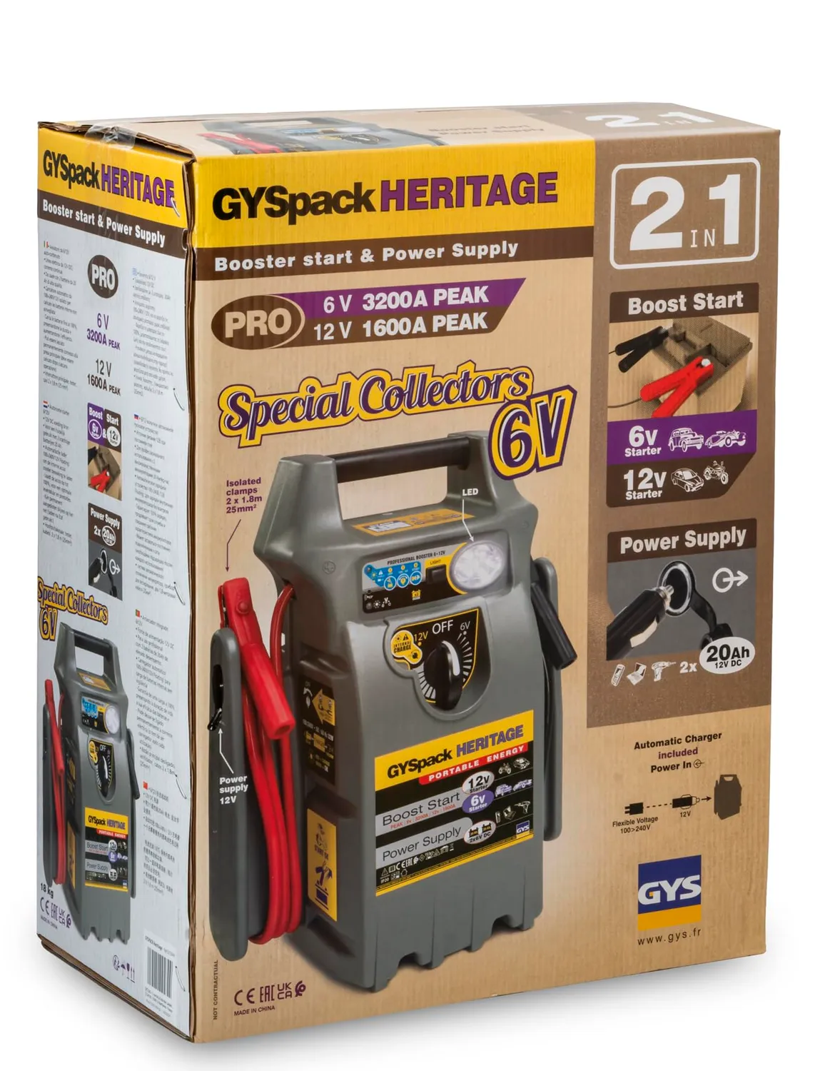 GYS Gyspack Heritage démarreur 6/12 V 20 Ah – double tension