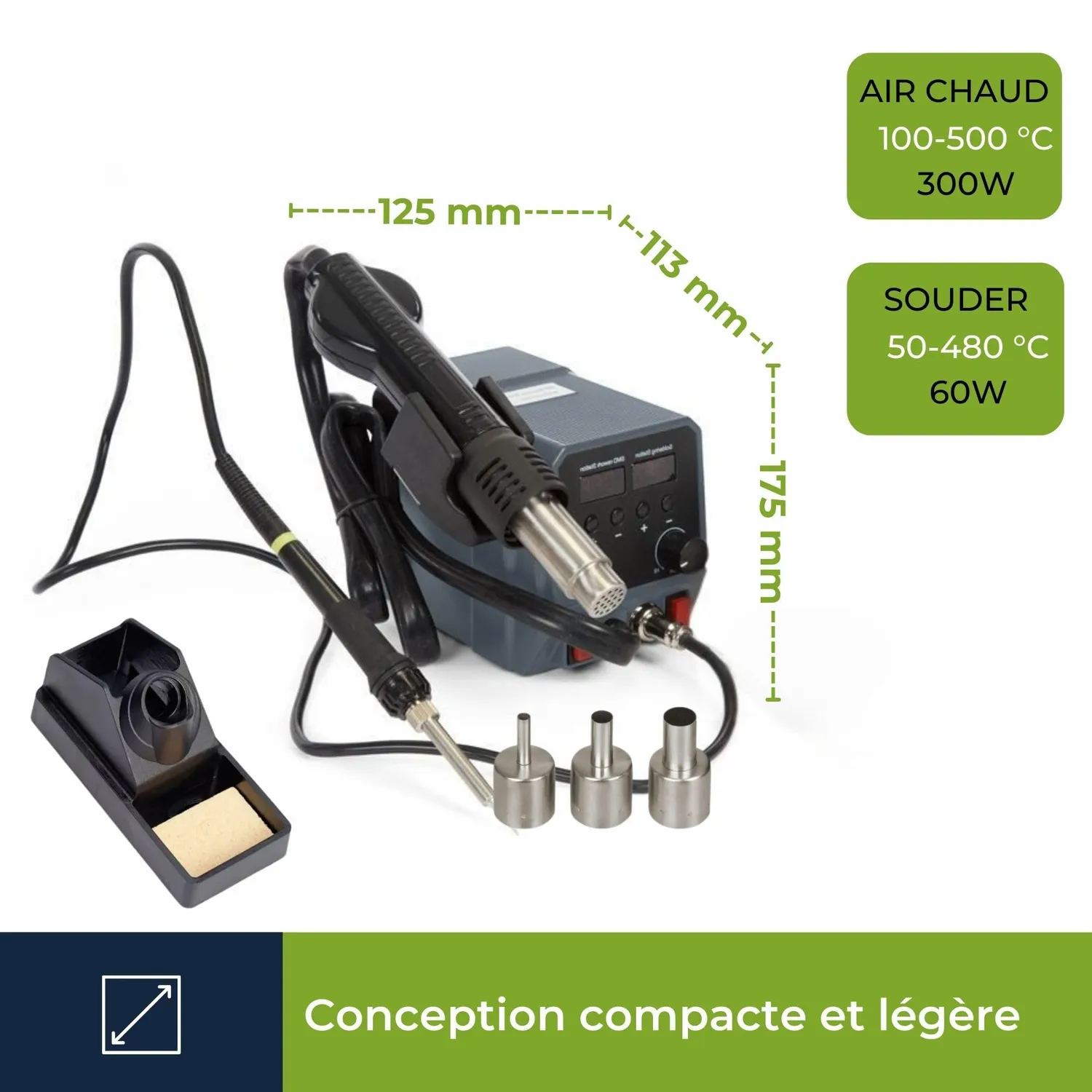 Velleman station soudage 2-en-1 fer 60 W air chaud 300 W SMD