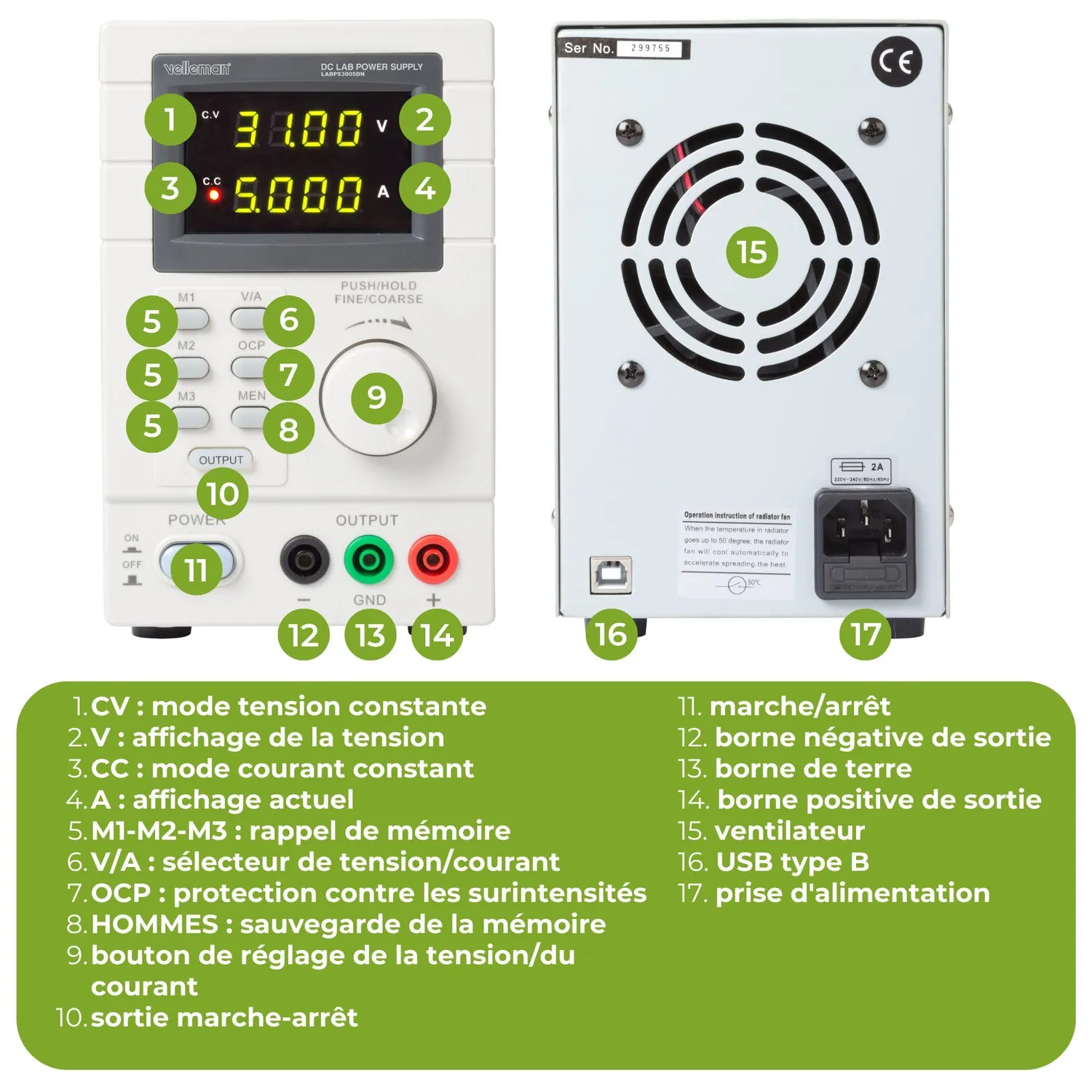 Velleman GP alimentation labo programmable USB 0-30V 5A
