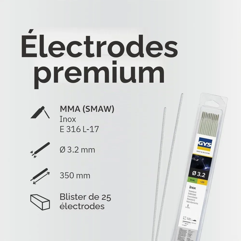 GYS E316L électrodes inox Ø 3,2 mm, 25 baguettes rutilo-basiques
