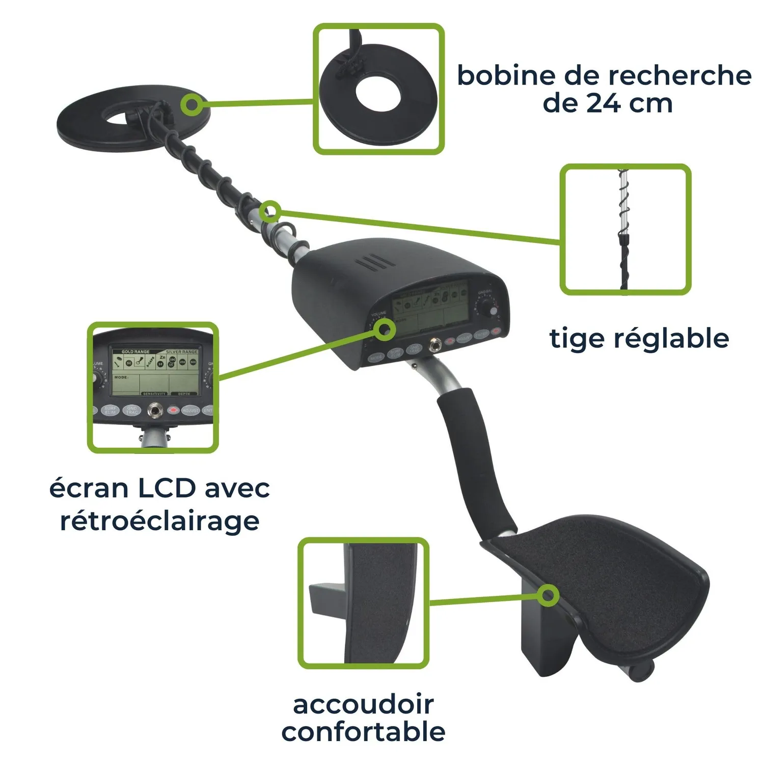 Velleman détecteur de métaux 24 cm LCD 25 cm
