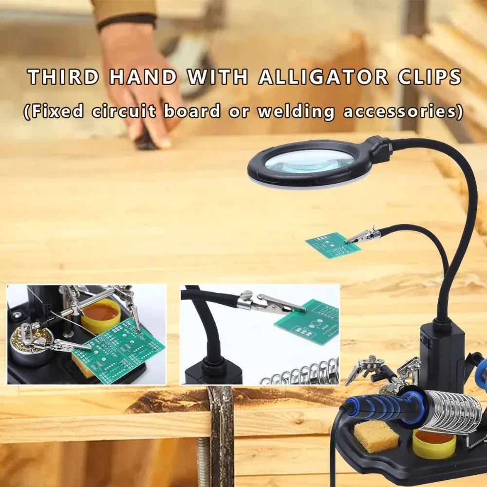 Zhongdi ZD-10Y support loupe soudure LED 4x troisième main