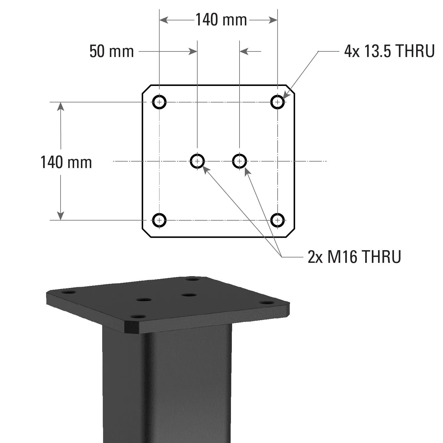 STRONG HAND EUROPE Alpha 28 Table Legs pieds de table modèle T28-81004 350 mm fixe