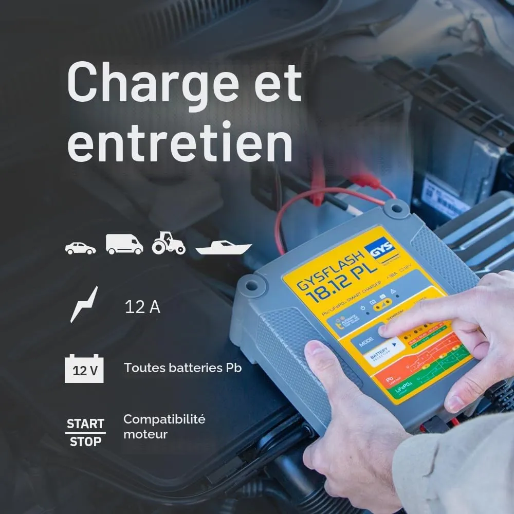 GYS GYSFLASH 18.12 PL chargeur de batterie 12 V, plomb et lithium