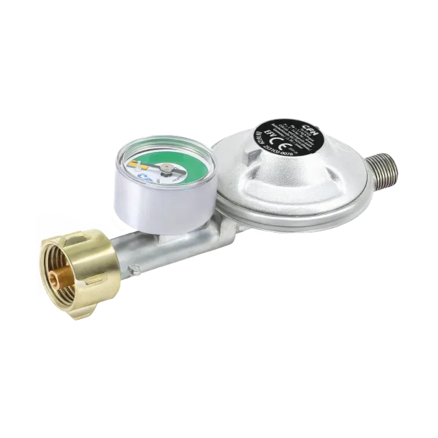 CFH DRF 428 détendeur gaz 50 mbar avec manomètre pour bouteilles 5 et 11 kg