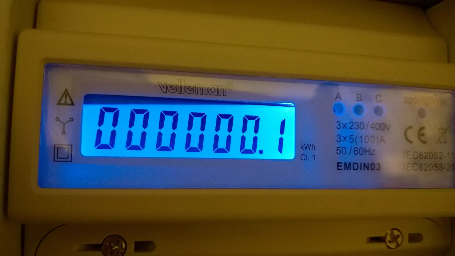 Velleman compteur d'énergie triphasé rail DIN 100 A LCD