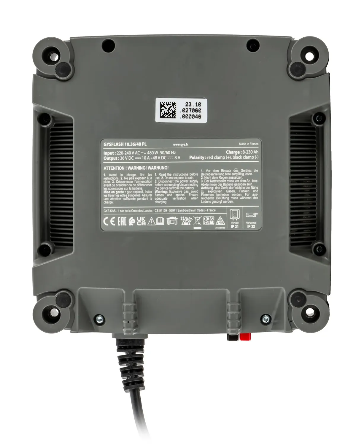GYS GYSFLASH 10.36/48 PL chargeur 36/48 V 8/10 A lithium et plomb