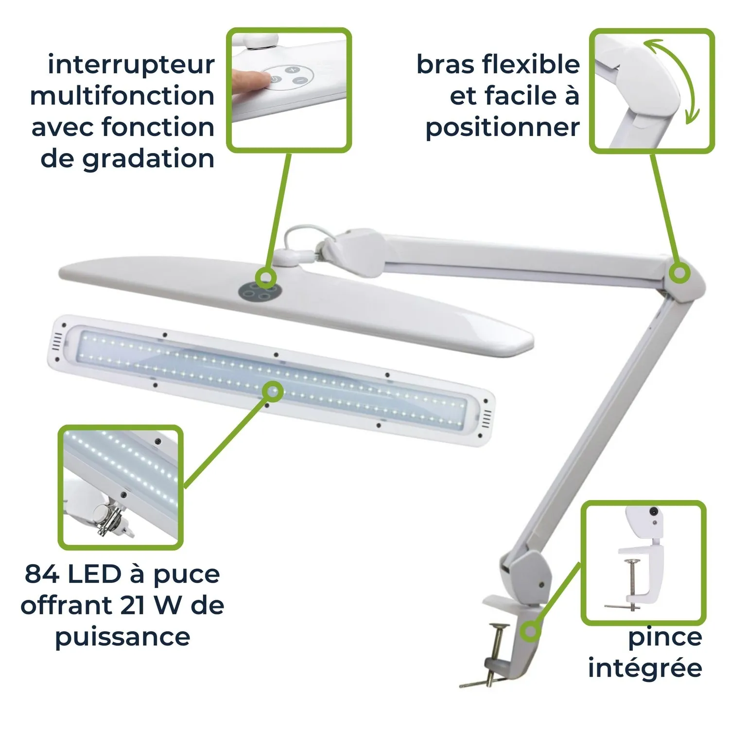 Velleman VTLLAMP lampe de bureau LED 84 LED 2000 lm blanc variateur