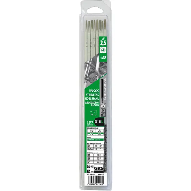 GYS électrodes inox 316L Ø 2,5 mm étui de 30 MMA