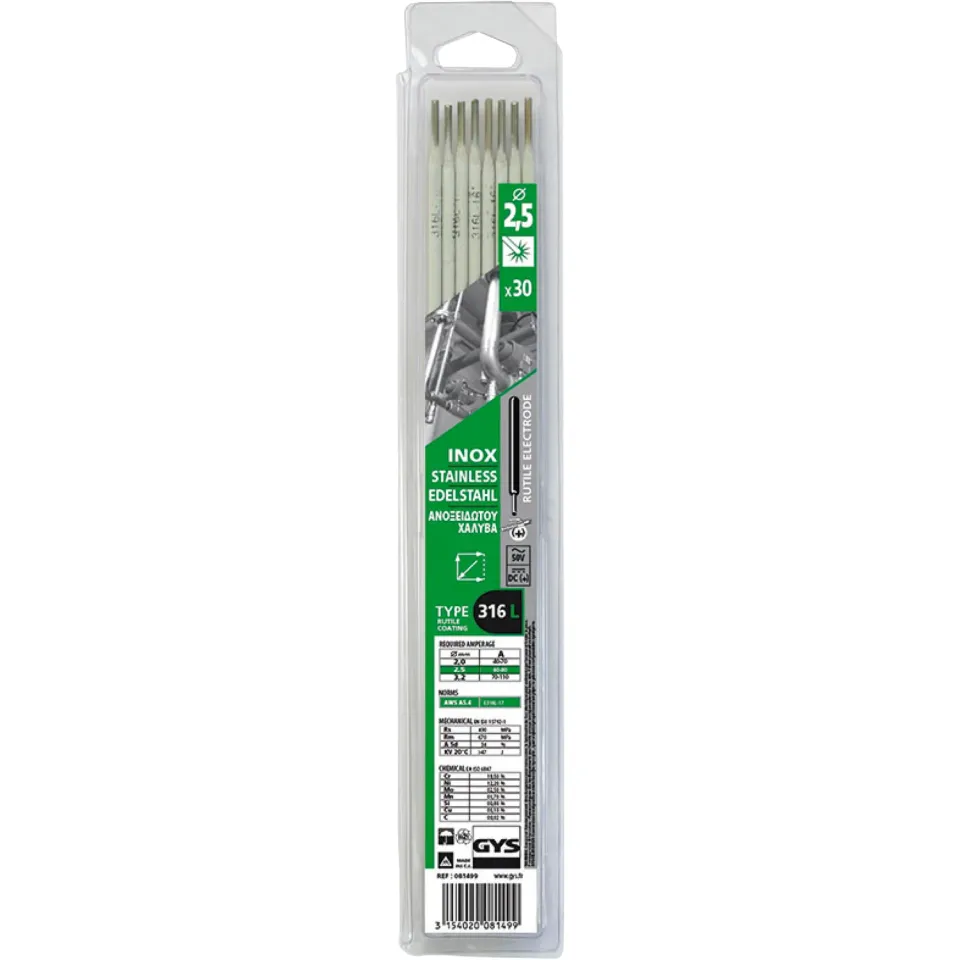 GYS électrodes inox 316L Ø 2,5 mm étui de 30 MMA