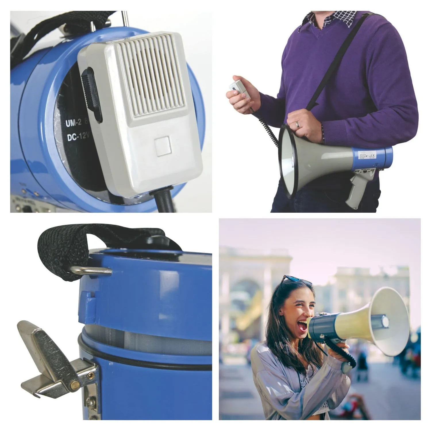 Velleman GP Series mégaphone 25 W avec sirène, micro détachable, gris/noir/bleu