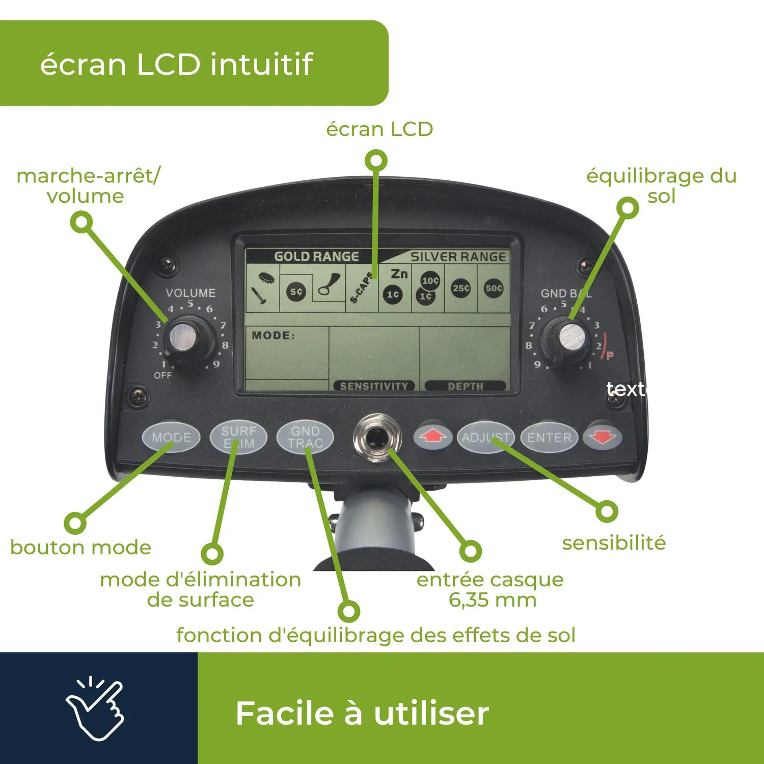 Velleman détecteur de métaux 24 cm LCD 25 cm