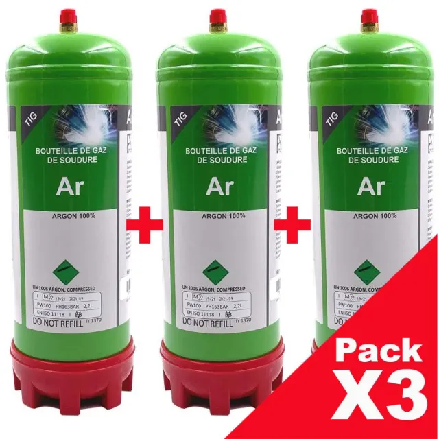 LA BOUTIQUE DU SOUDEUR Argon pur 2,2 L bouteilles jetables x3