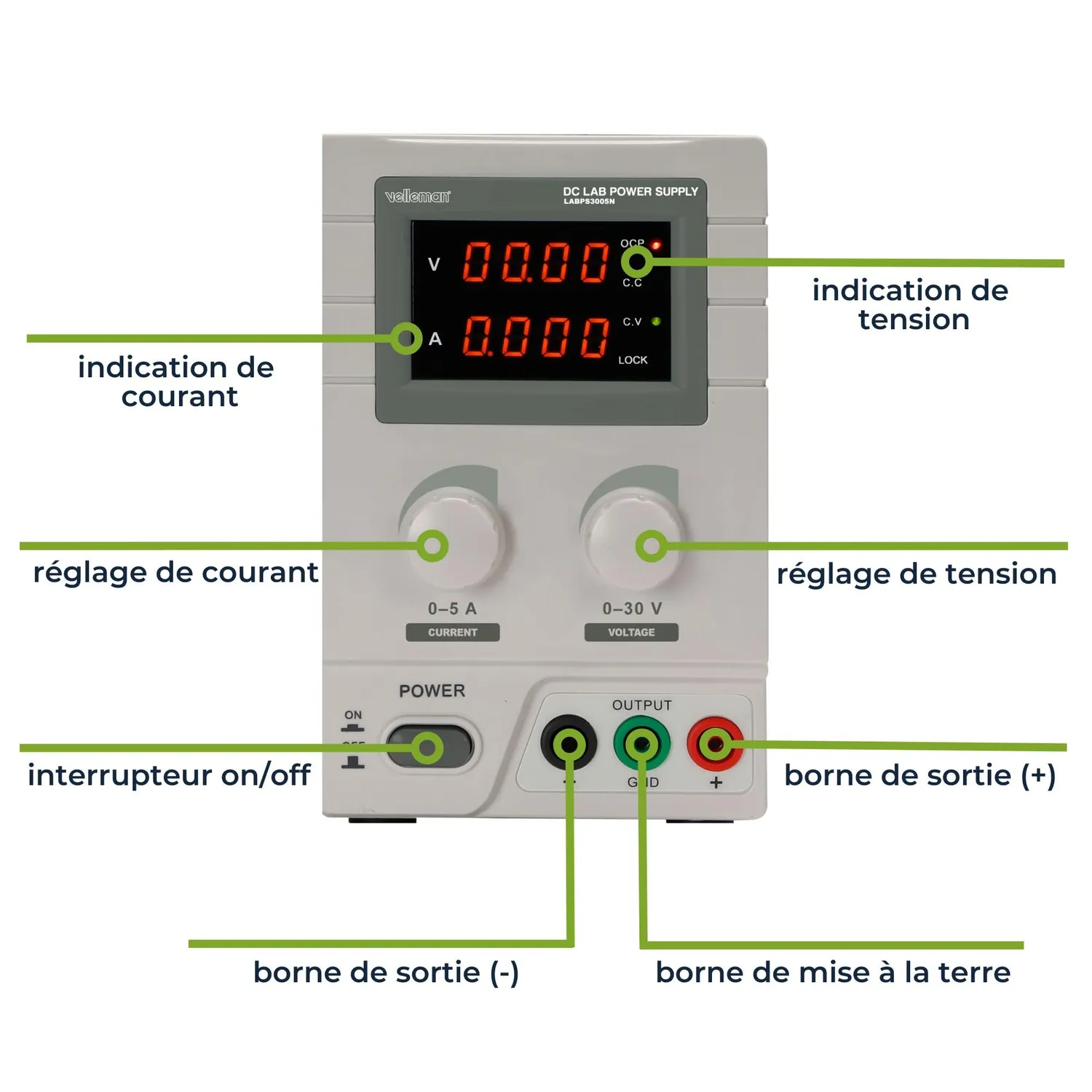 Velleman GP alimentation de laboratoire 0-30V 5A réglable