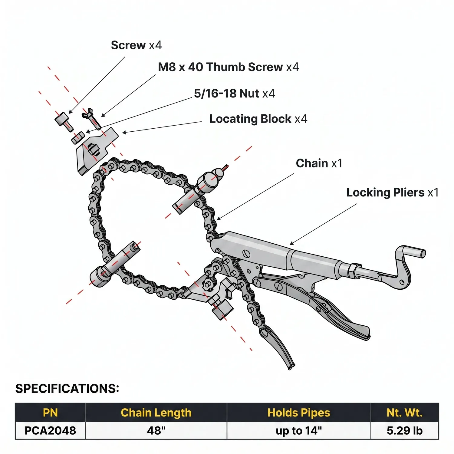 Strong Hand Europe The Python pince chaine alignement tubes inox 360°