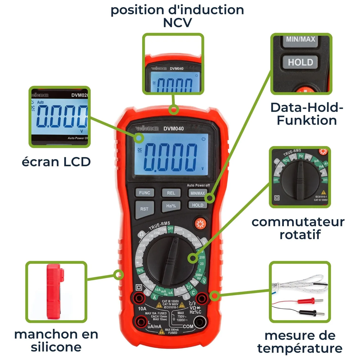 Velleman GP Series multimètre numérique sans contact avec mesure température