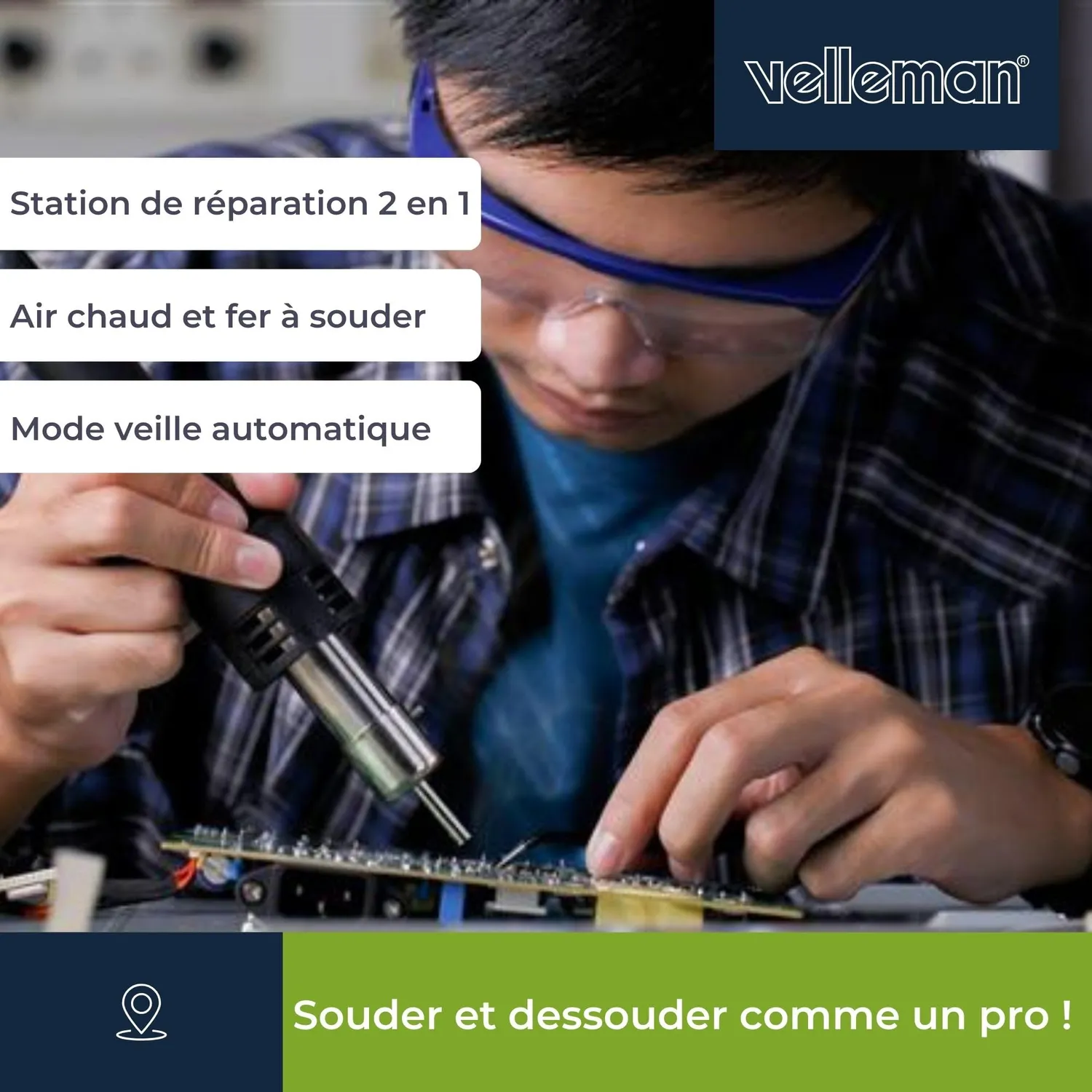 Velleman station soudage 2-en-1 fer 60 W air chaud 300 W SMD
