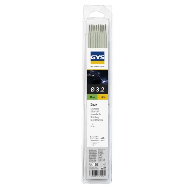 GYS E316L électrodes inox Ø 3,2 mm, 25 baguettes rutilo-basiques