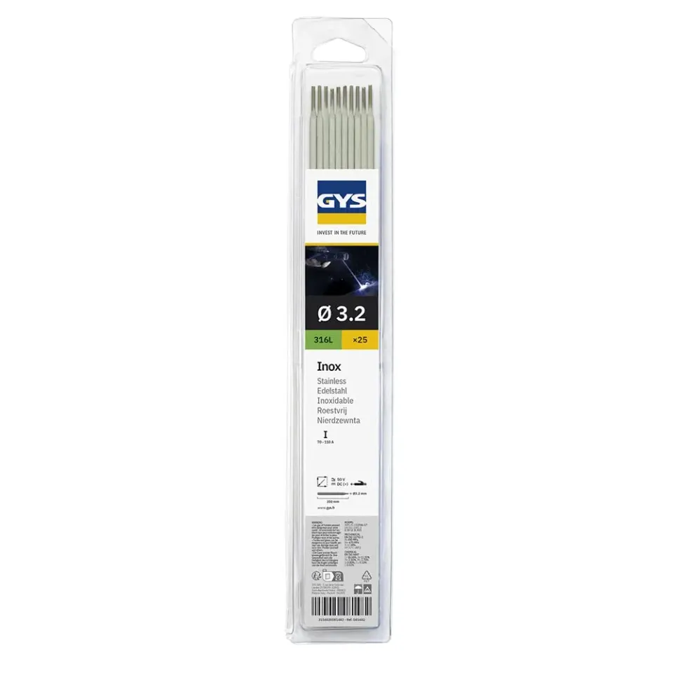 GYS E316L électrodes inox Ø 3,2 mm, 25 baguettes rutilo-basiques