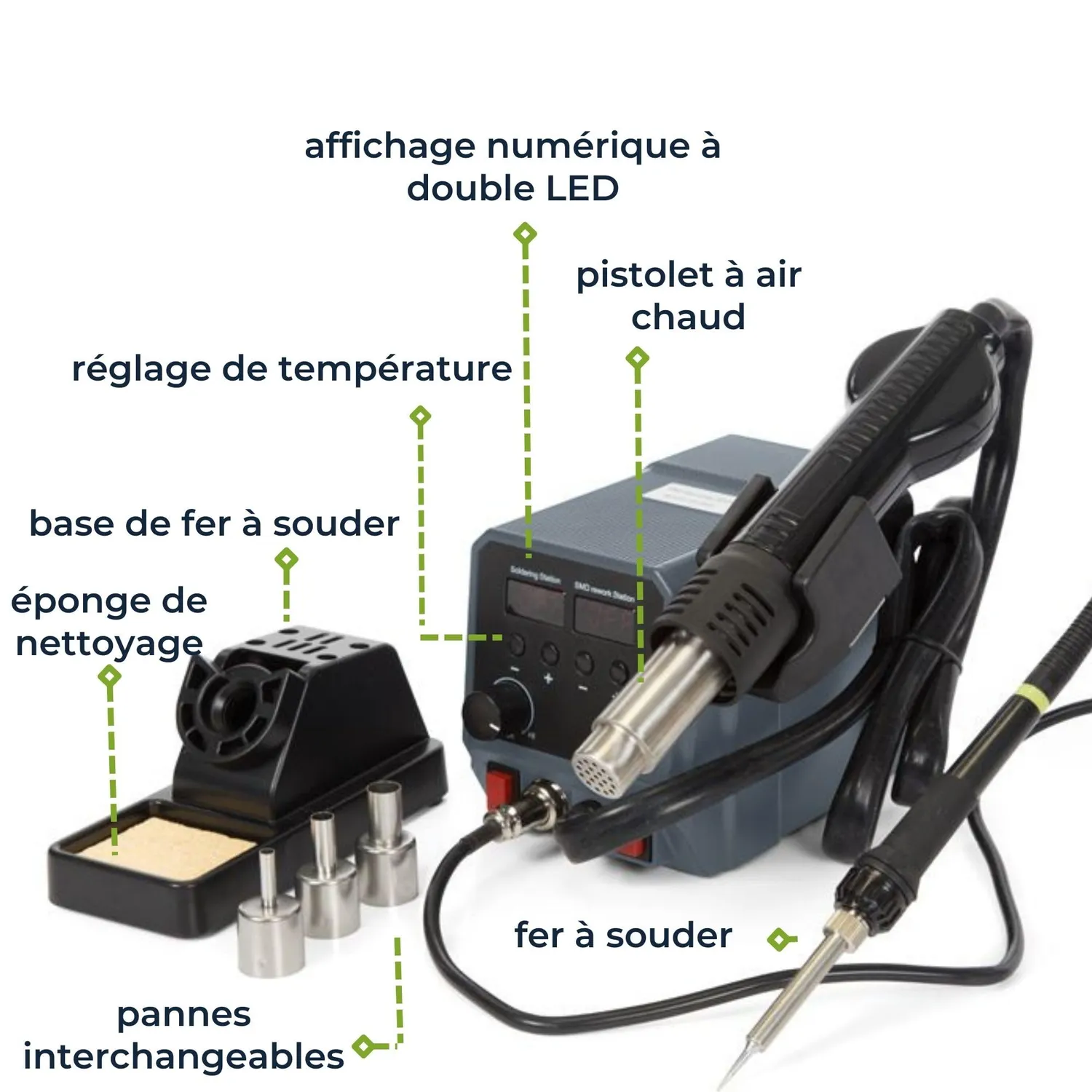 Velleman station soudage 2-en-1 fer 60 W air chaud 300 W SMD