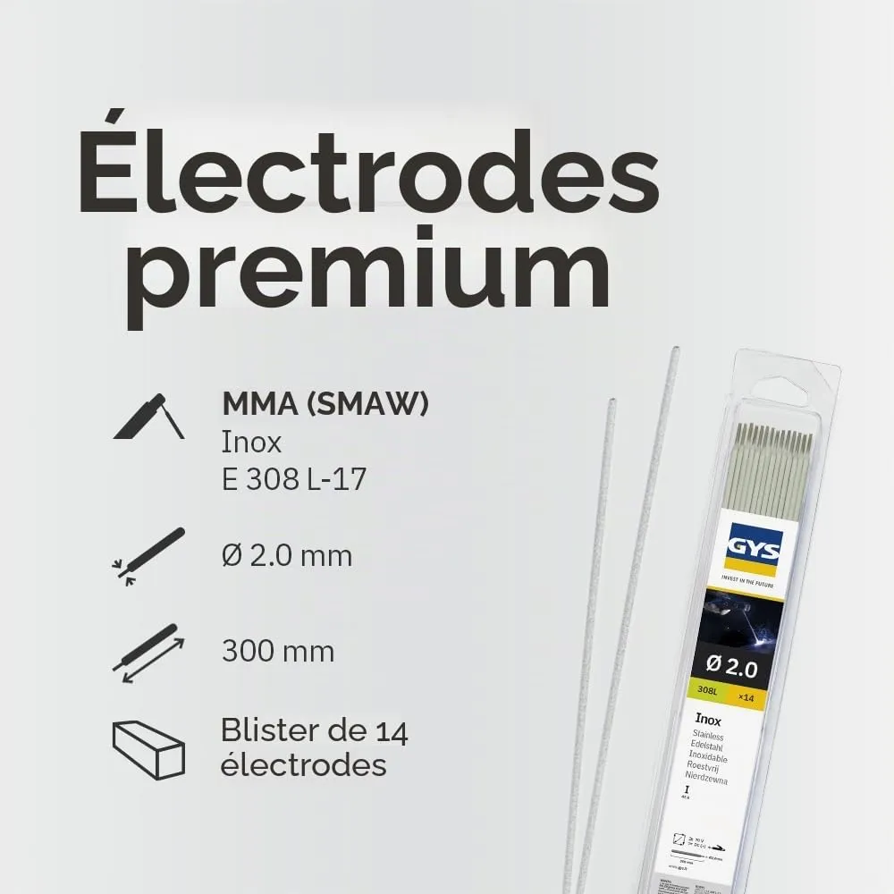 GYS E308L électrodes MMA inox Ø 2 mm x 300 mm blister 14 pièces