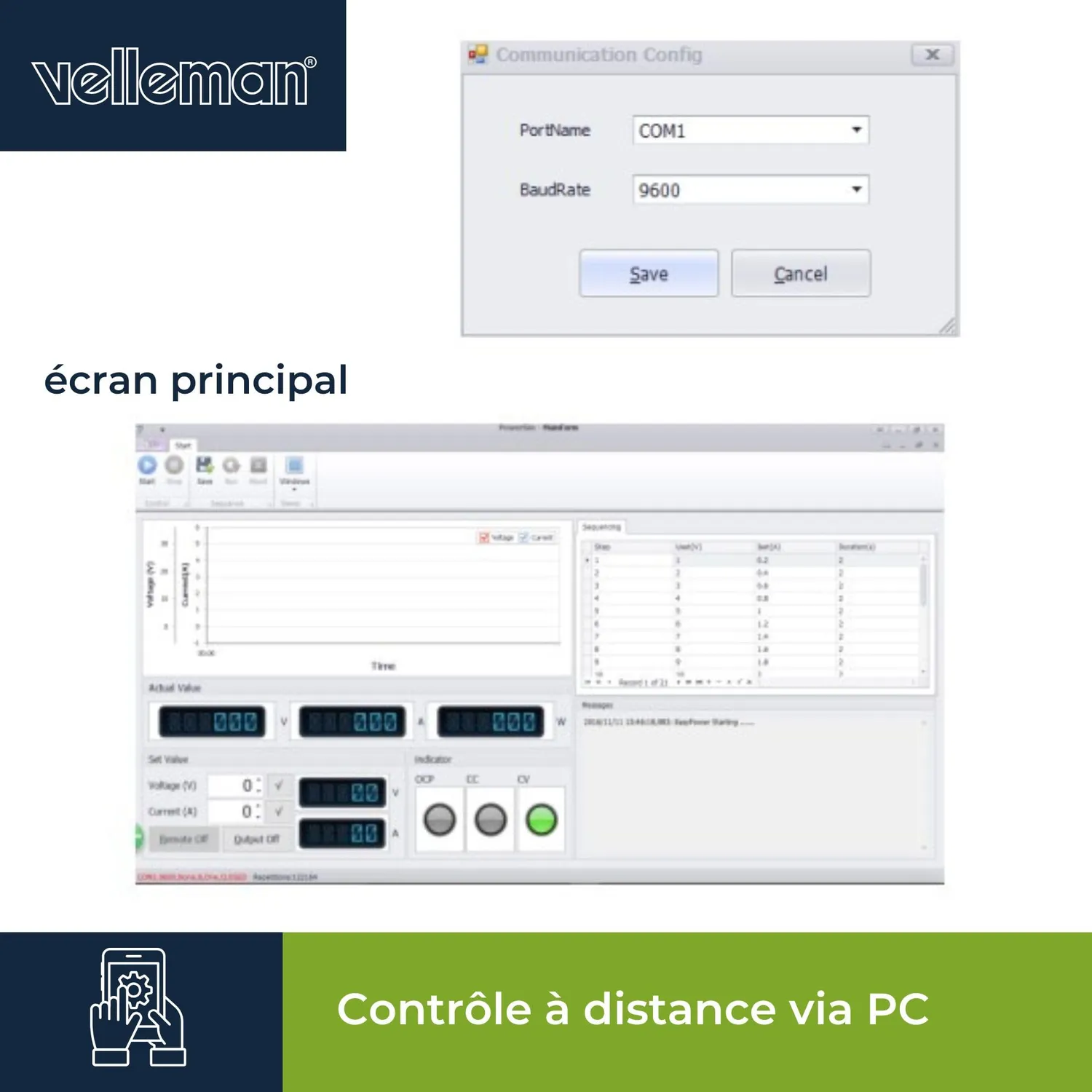Velleman GP alimentation labo programmable USB 0-30V 5A