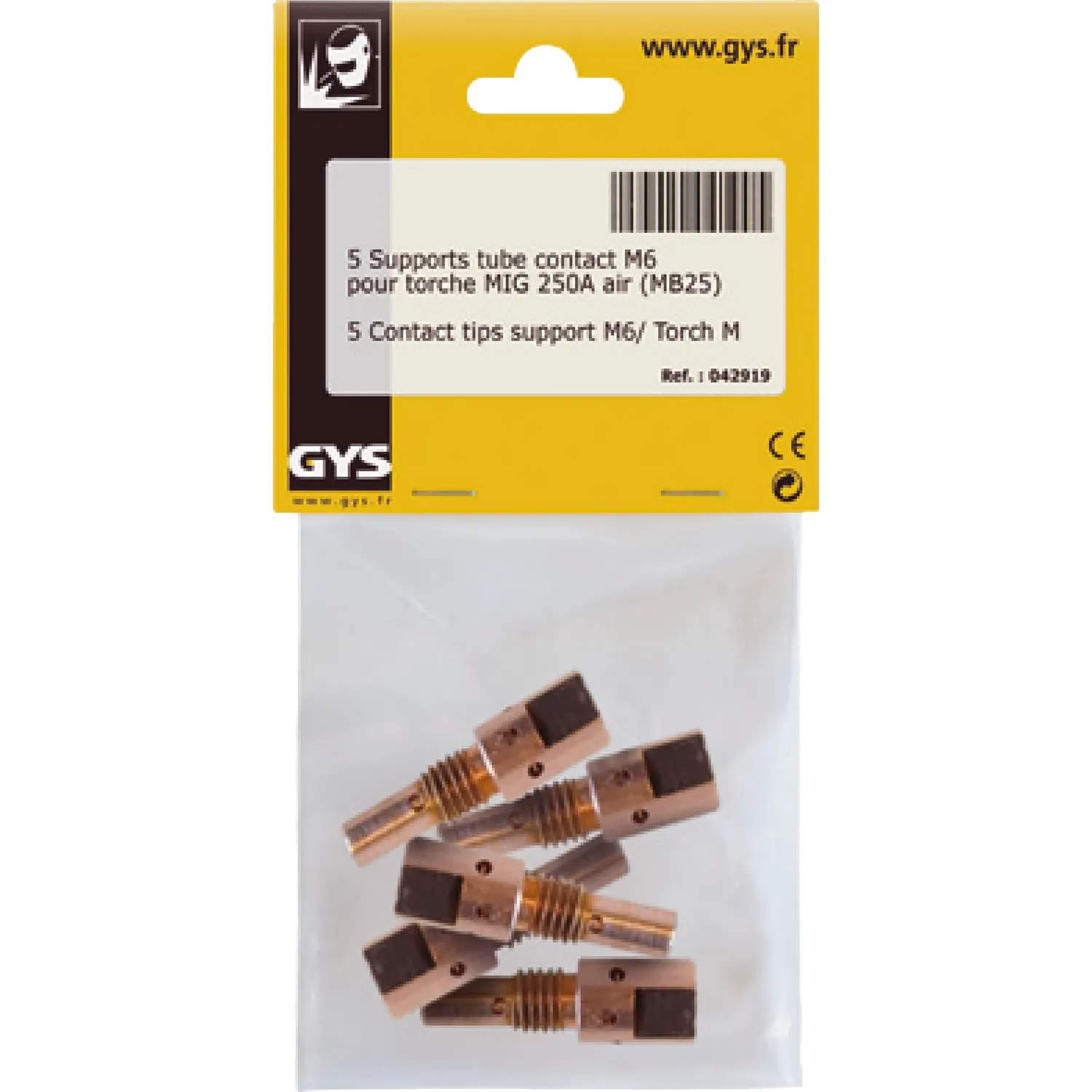 GYS supports tube contact MB25 pour torche 250 A lot de 5