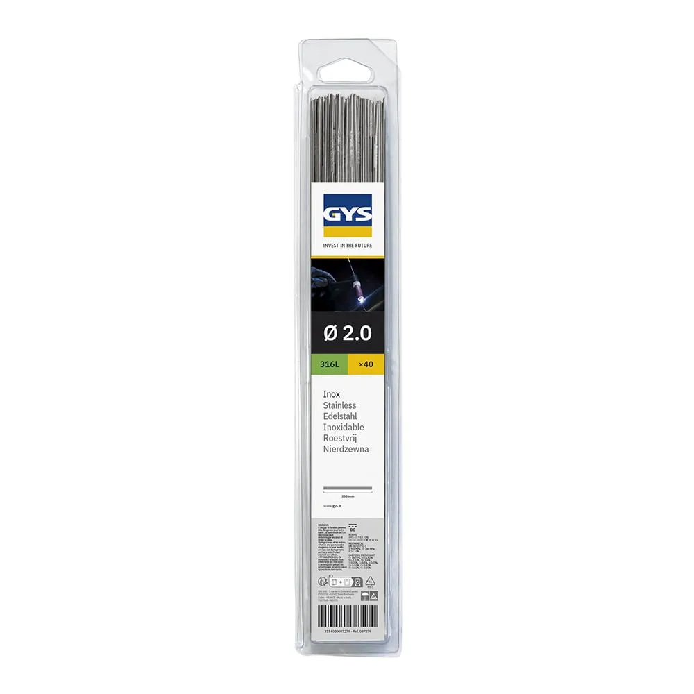 GYS baguettes inox 316L métal d’apport TIG Ø 2 mm 205 pièces 5 kg