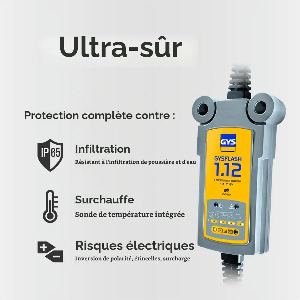 GYS GYSFLASH 1.12 chargeur batterie 12 V 1 A moto