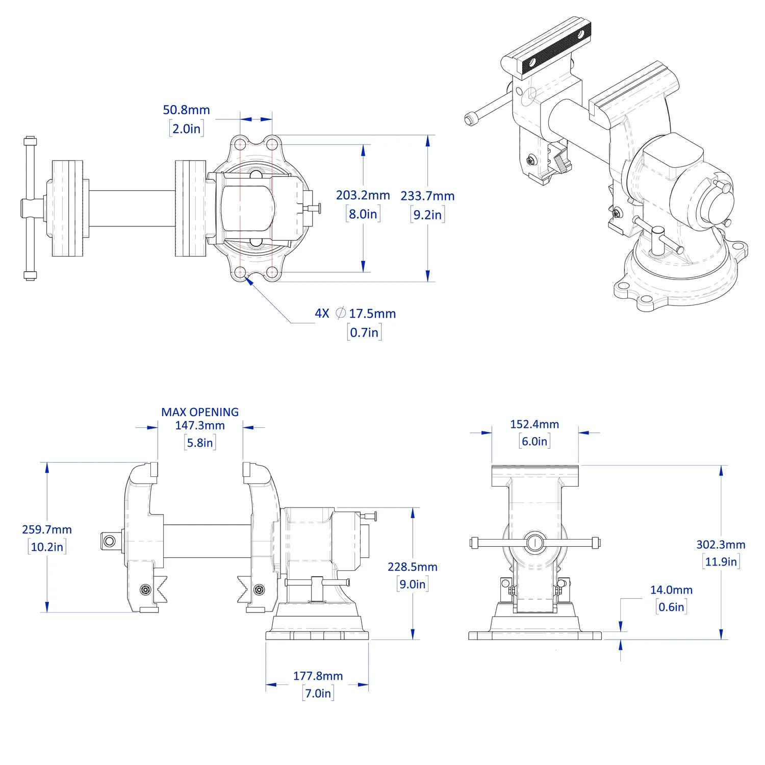 STRONG HAND EUROPE Vise with 360° Rotating Jaw & Base étau 5/8″