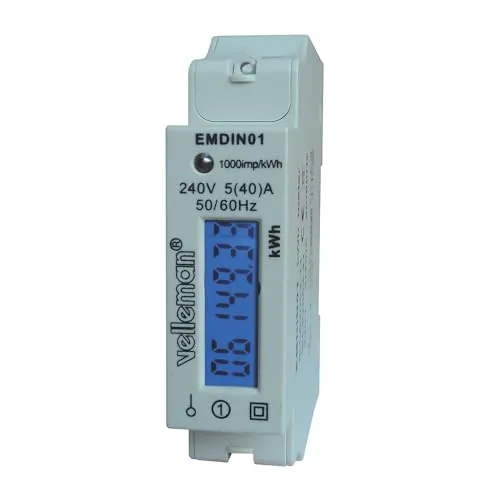 Velleman compteur d’énergie monophasé 40 A rail DIN LCD
