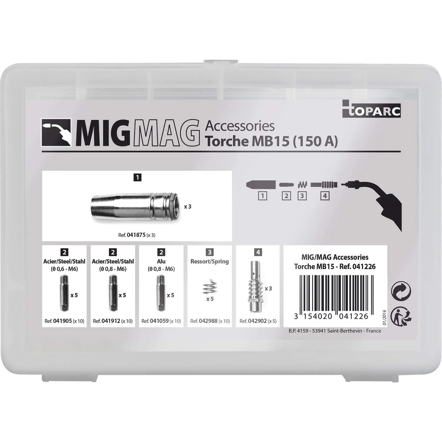 GYS coffret consommables 041226 pour torche MIG 150 A MB15, 26 pièces