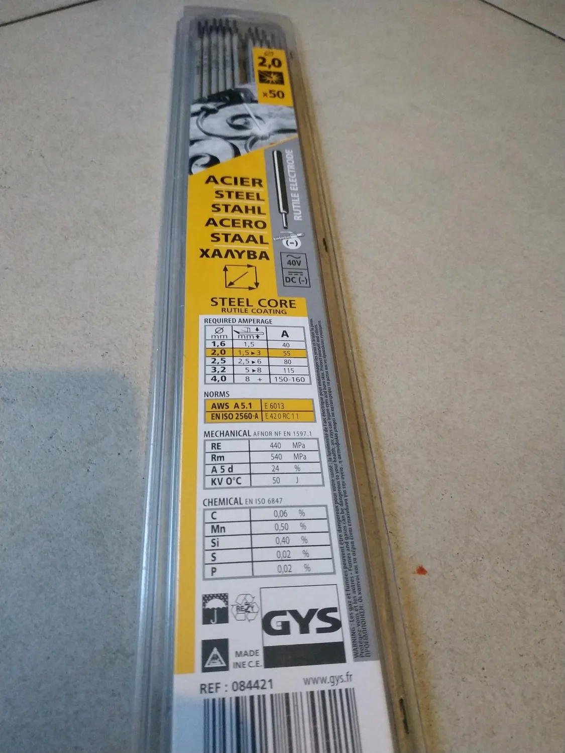 GYS électrodes rutiles E6013 Ø 2 mm blister de 50