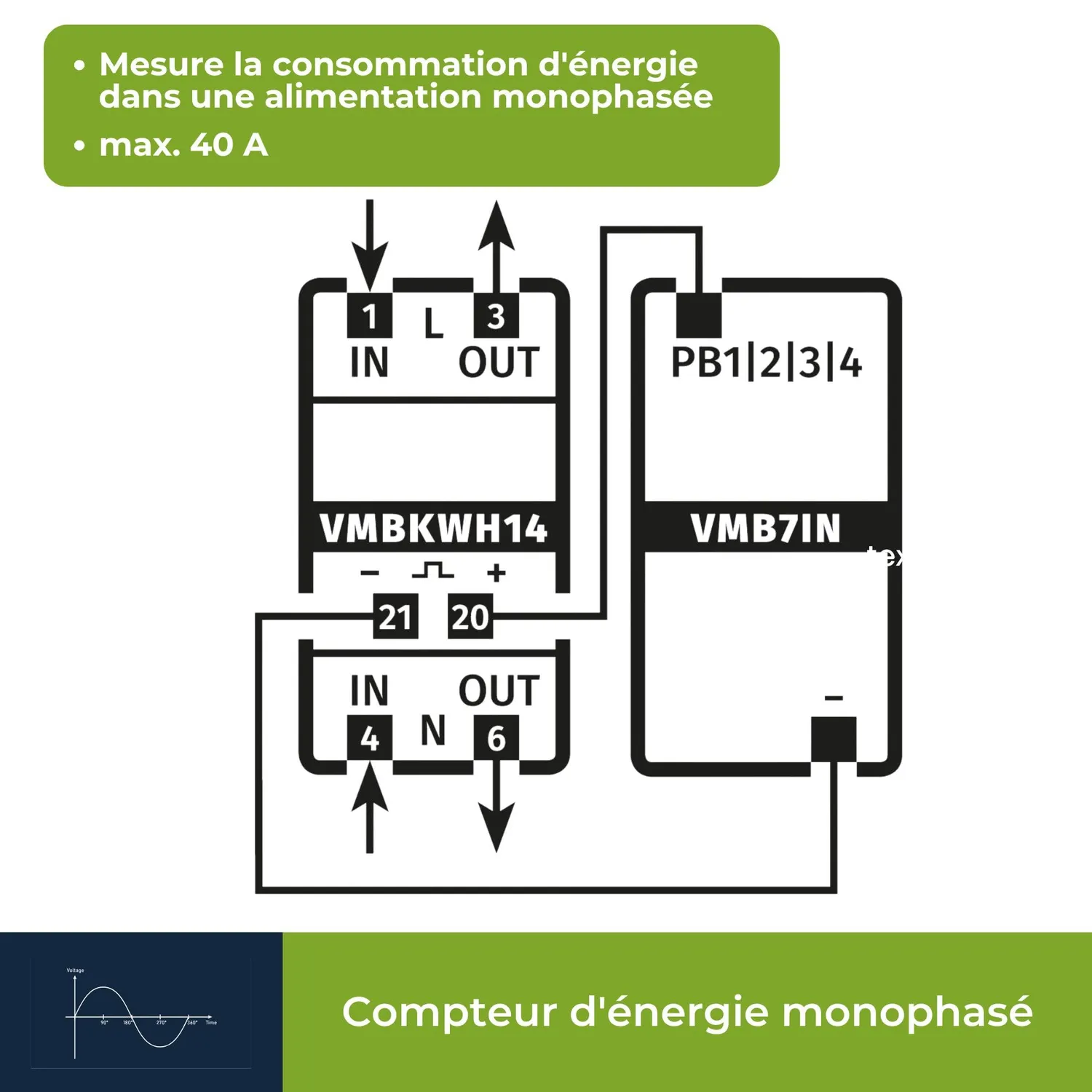 Velleman compteur d’énergie monophasé 40 A rail DIN LCD