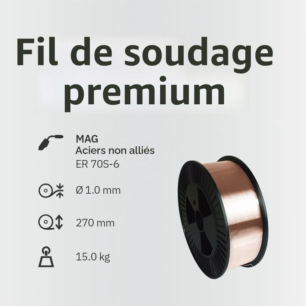 GYS fil plein acier G3Si1 ER70S-6 Ø 1 mm, bobine 15 kg