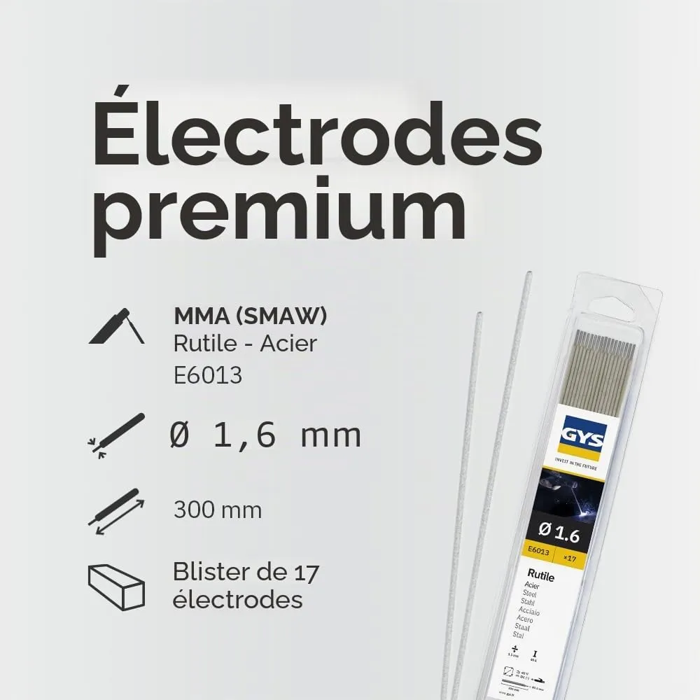GYS Rutile 084315 électrodes de soudage 1,6 mm, 17 pièces acier