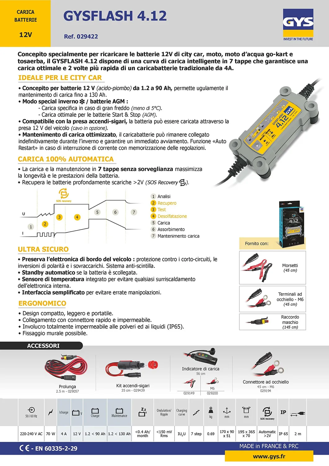 GYS GYSFLASH 4.12 chargeur batterie 12 V 0,8–4 A IP65