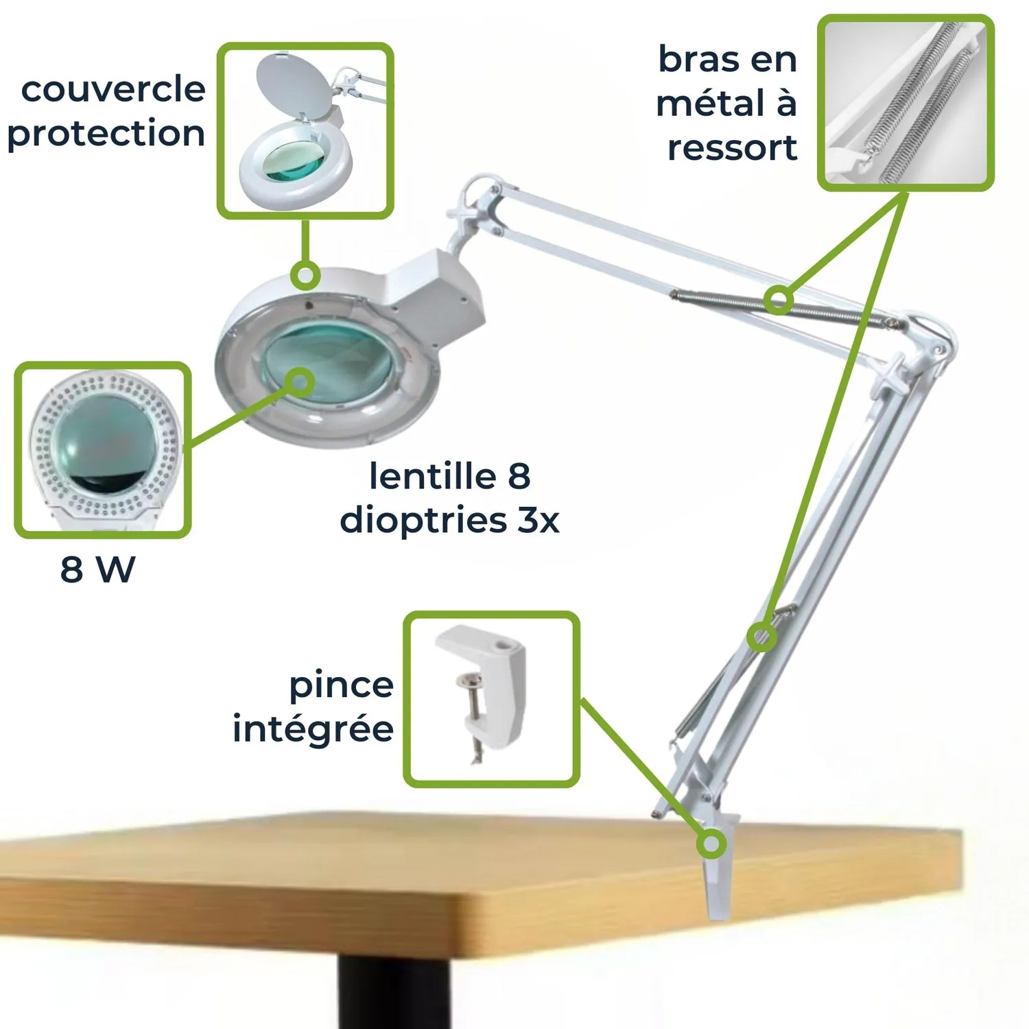 Velleman VTLLAMP Series lampe loupe LED avec pince 3× 8 W 60 LED