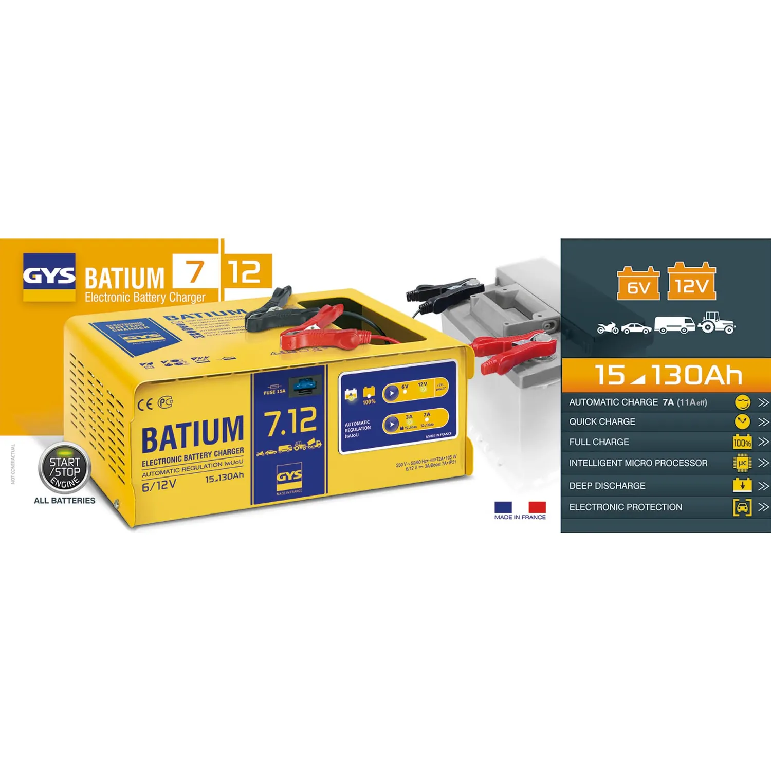 GYS Batium 024496 chargeur de batterie 12 V 7,3 A