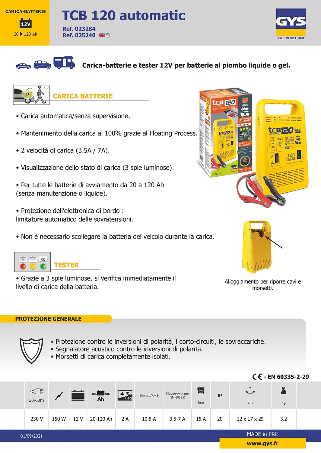 GYS TCB 120 chargeur batterie 12 V 30–120 Ah