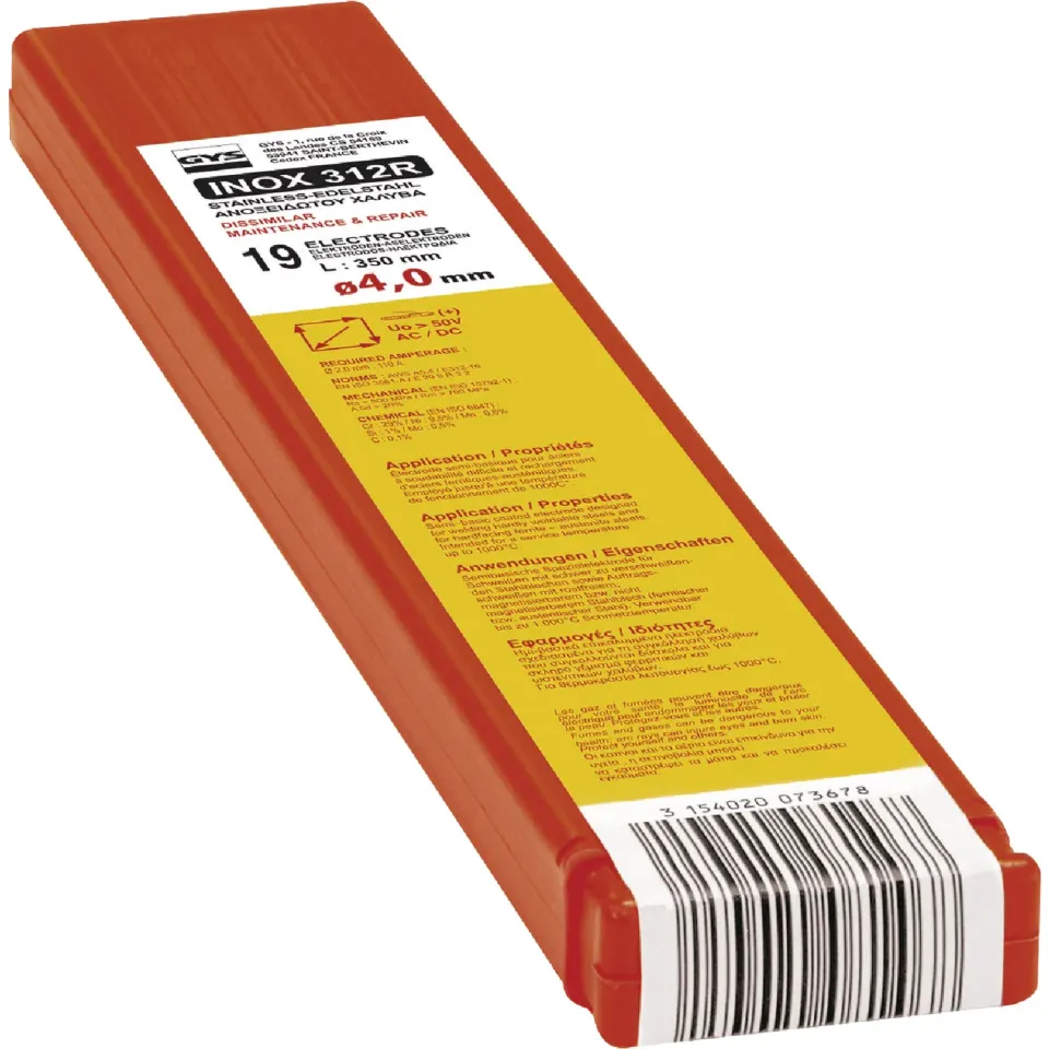 GYS E312 électrodes enrobées MMA 4 mm, 19 baguettes inox 312R